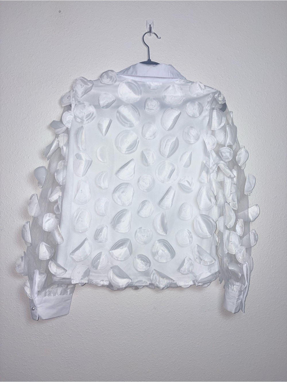 Alice Blue White Sheer 3D Petal Button-Down Blouse - Picture 6 of 7
